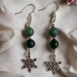 Christmas Jasper Earrings-silver Snowflake